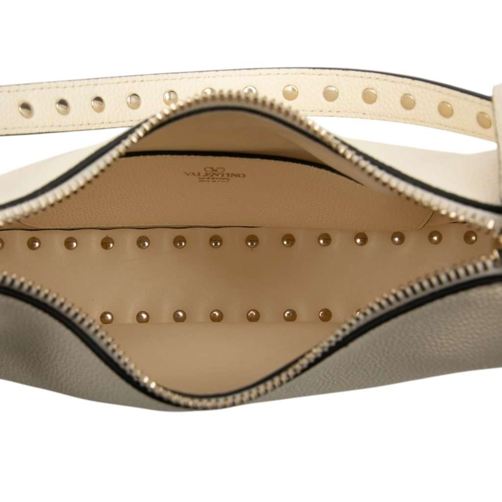 Valentino Small Grainy Calfskin Rockstud Hobo White Leather Very good - Model View