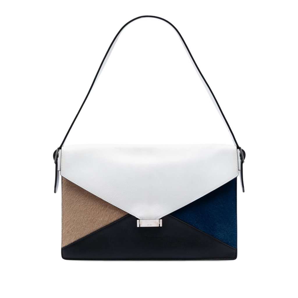 Celine Multicolor Leather and Pony Hair Diamond Shoulder Bag White Leather Very good - Front View
