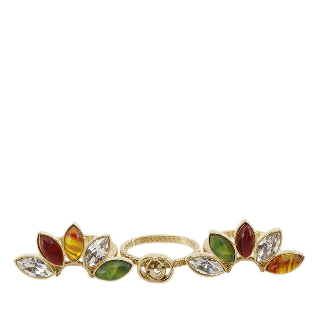 Gucci Gold Plated Strass Interlocking G Flower Ring Gold Metal Very good - Model View