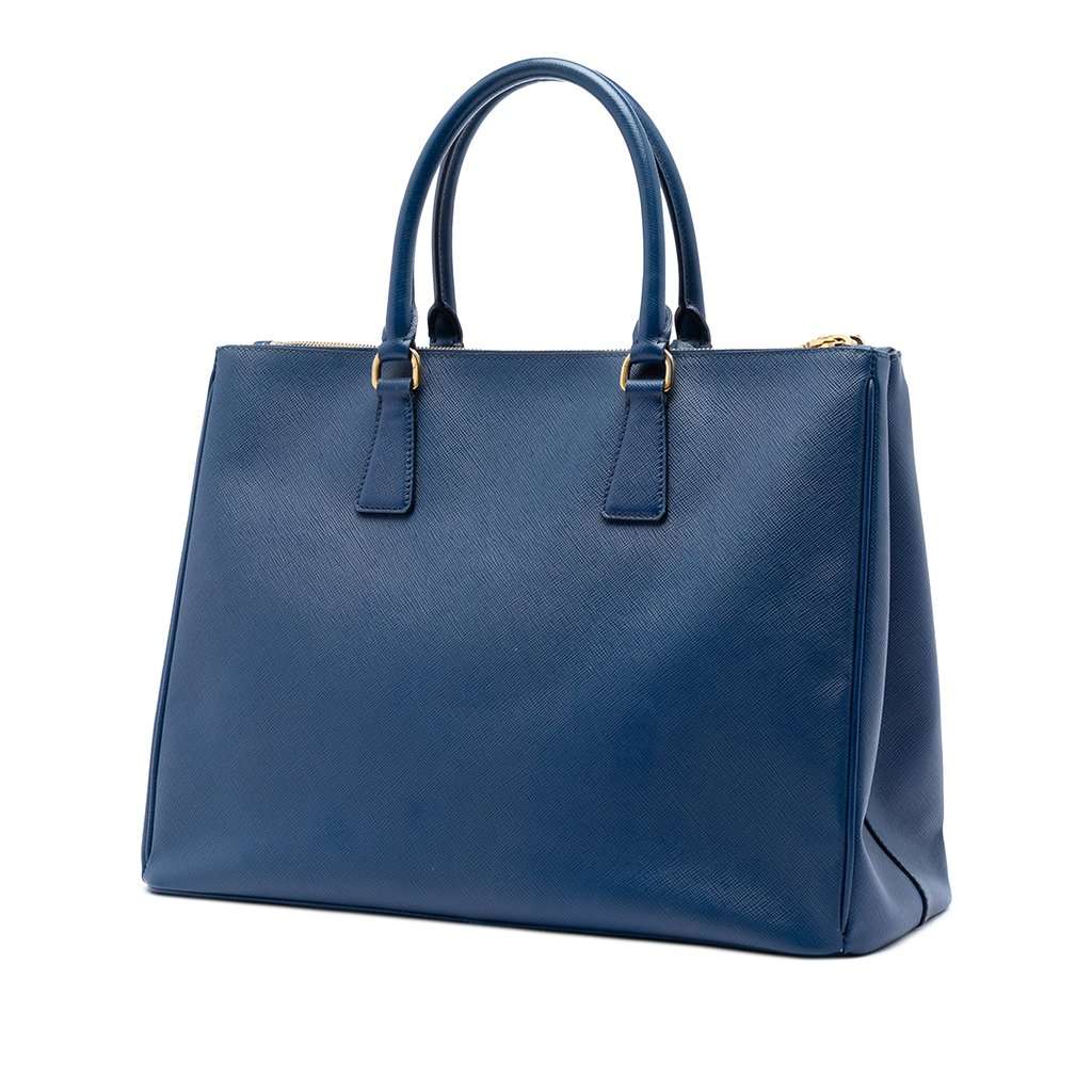 Prada Large Saffiano Lux Galleria Double Zip Tote Blue Leather Good - Back View