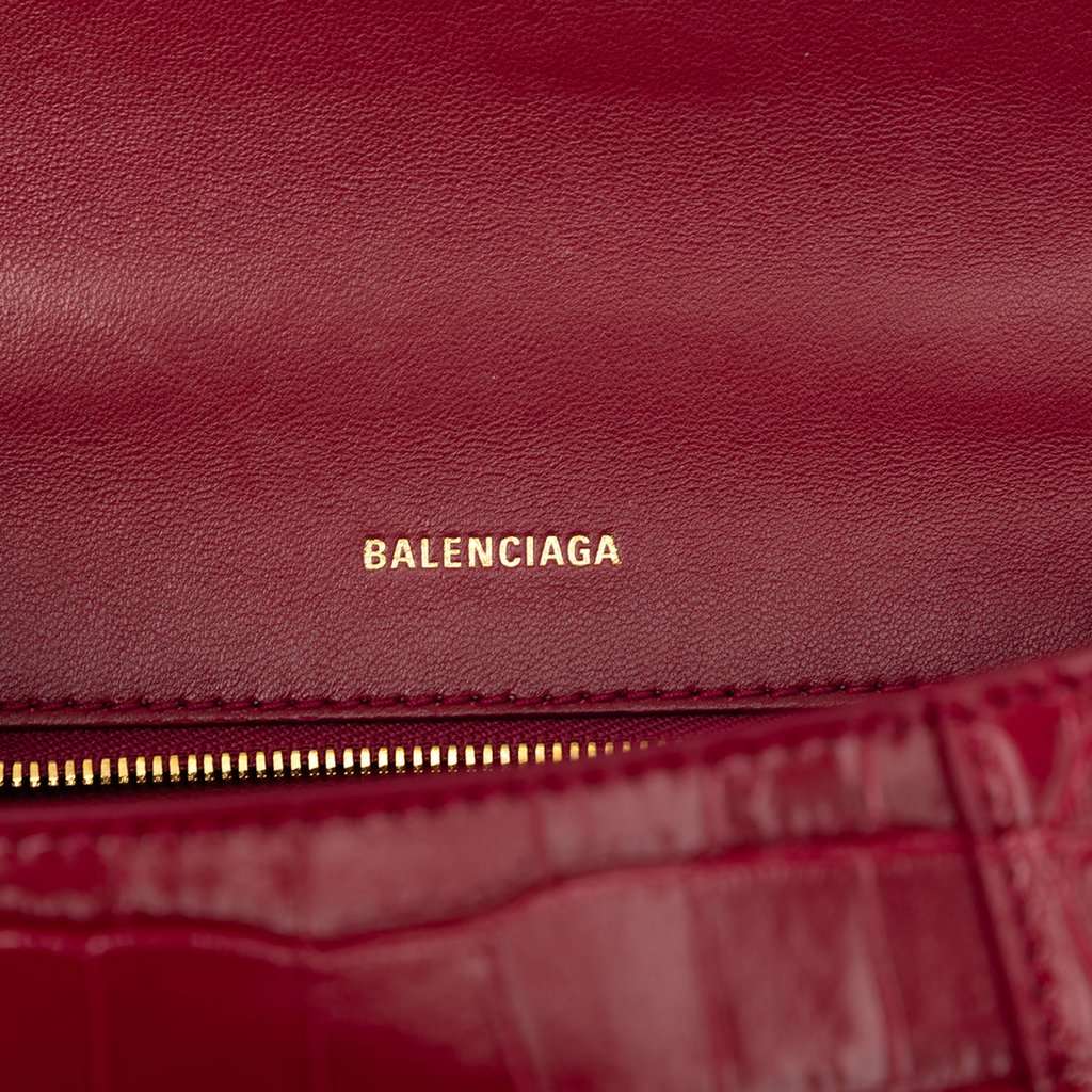 Balenciaga Small Croc Embossed Hourglass Top Handle Bag Red Leather Very good condition - Box View