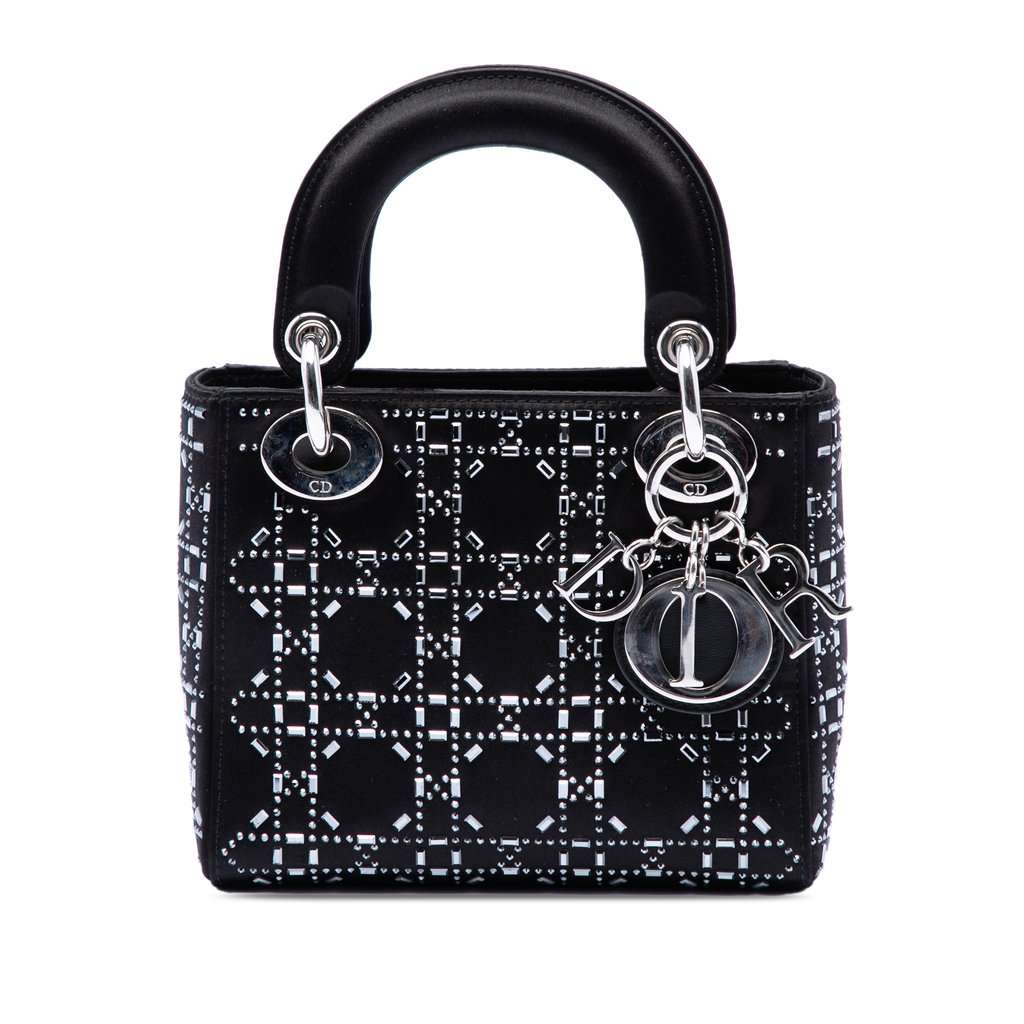 Dior Mini Velvet Cannage Strass Embellished Lady Dior Black Very good condition - Front View