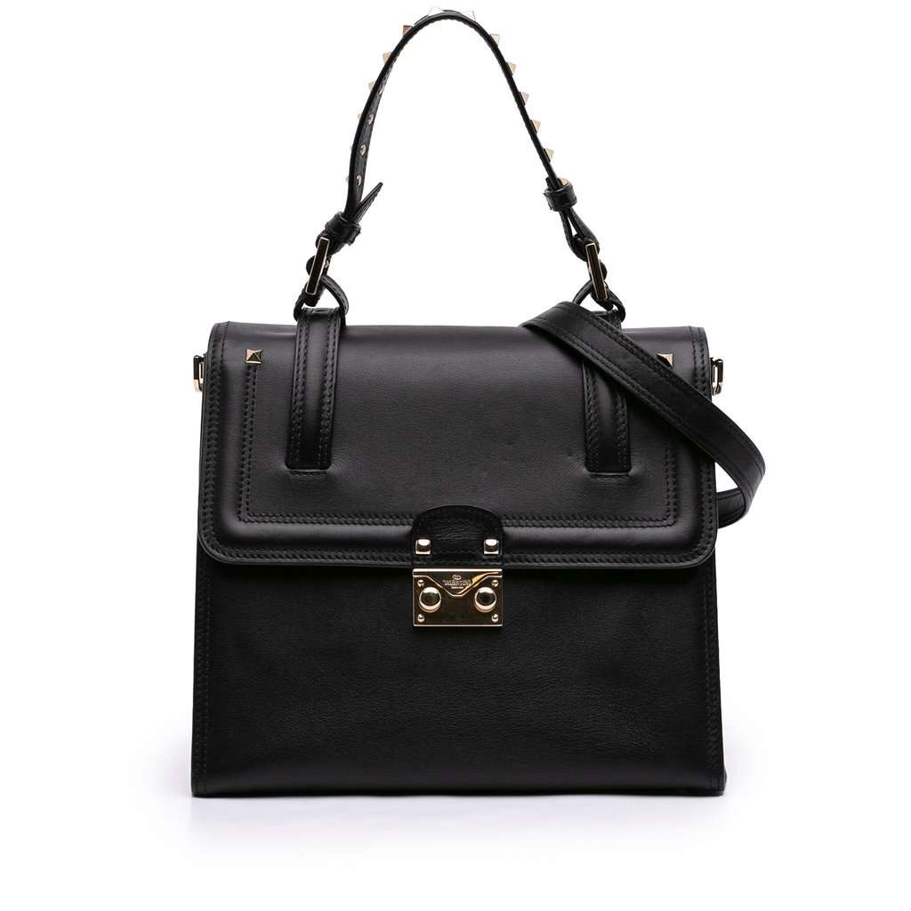 Valentino Leather Rockstud Cabana Satchel Black Leather Very good condition - Front View