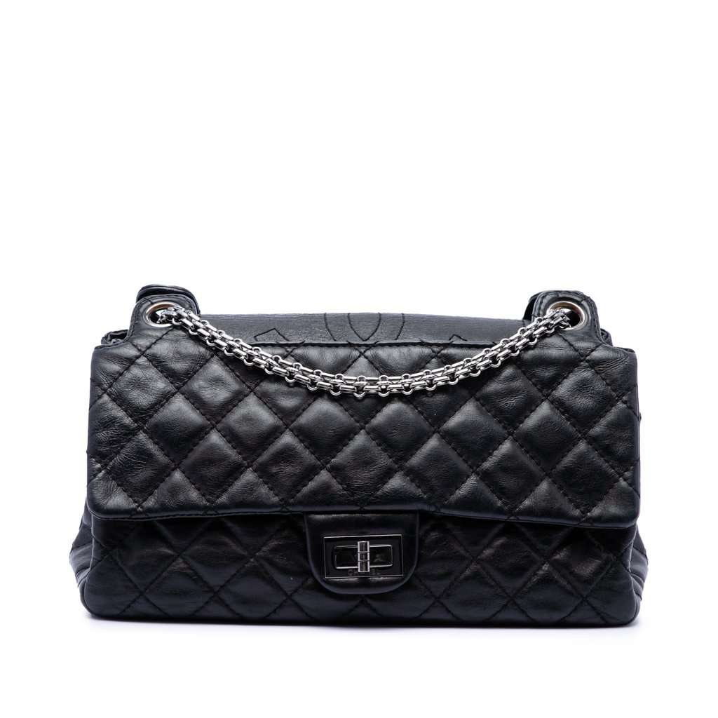 Chanel Quilted Aged Calfskin Reissue 2.55 Double Flap 226 Black Leather Very good condition - Front View