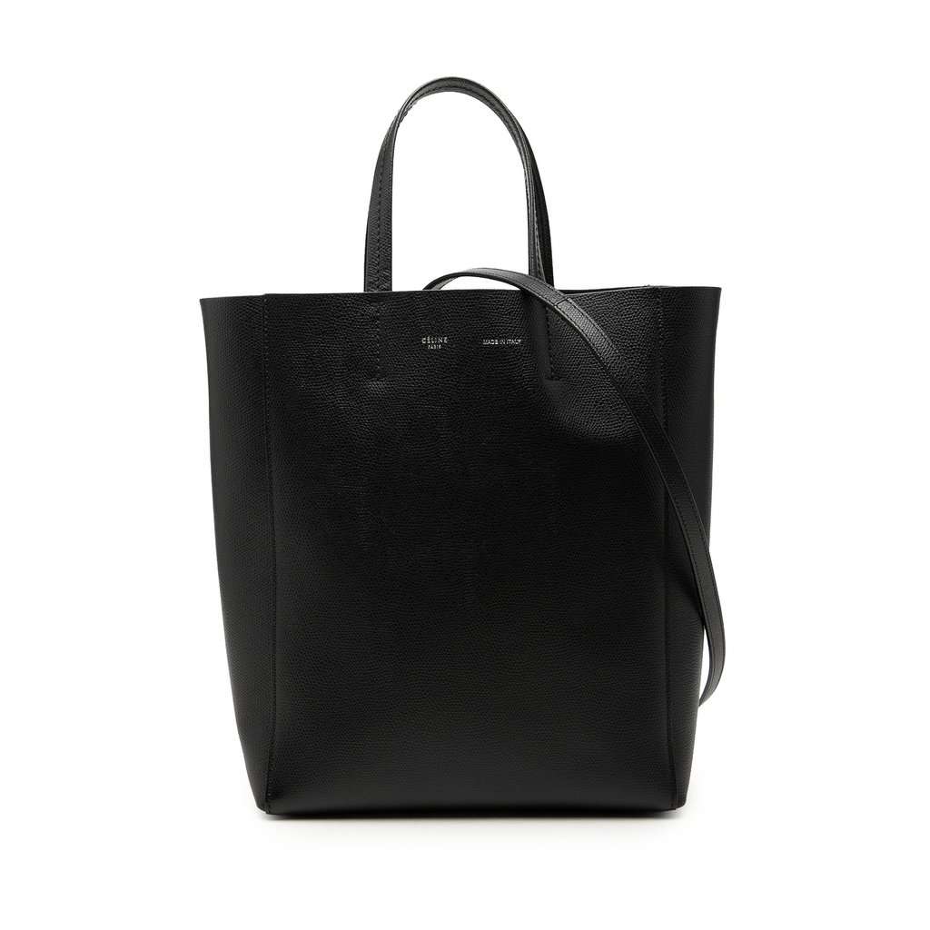 Celine Small Grained Calfskin Vertical Cabas Tote Black Leather Very good - Front View