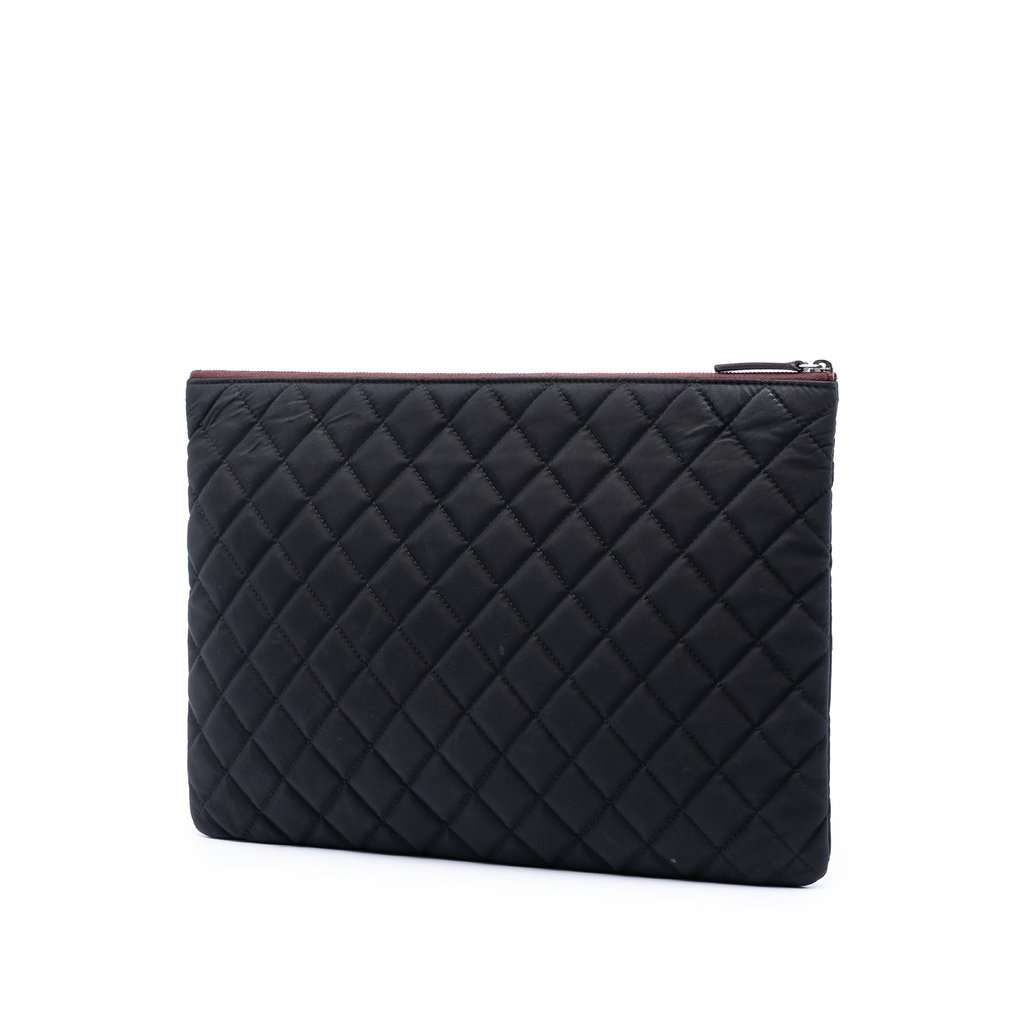 Chanel Large Quilted Nylon O Case Clutch Black Very good - Back View