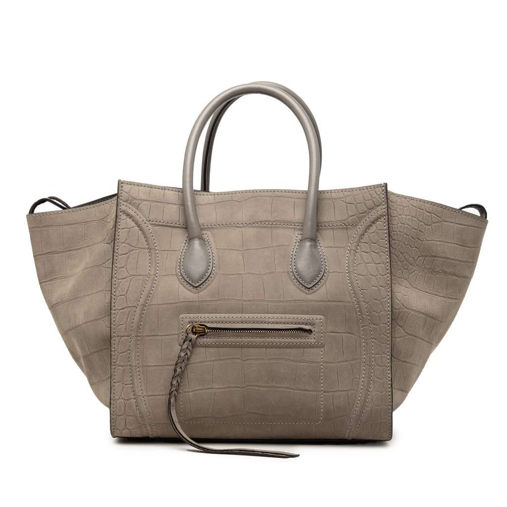 Celine Medium Croc Embossed Leather Luggage Phantom Tote Brown Leather Very good - Front View