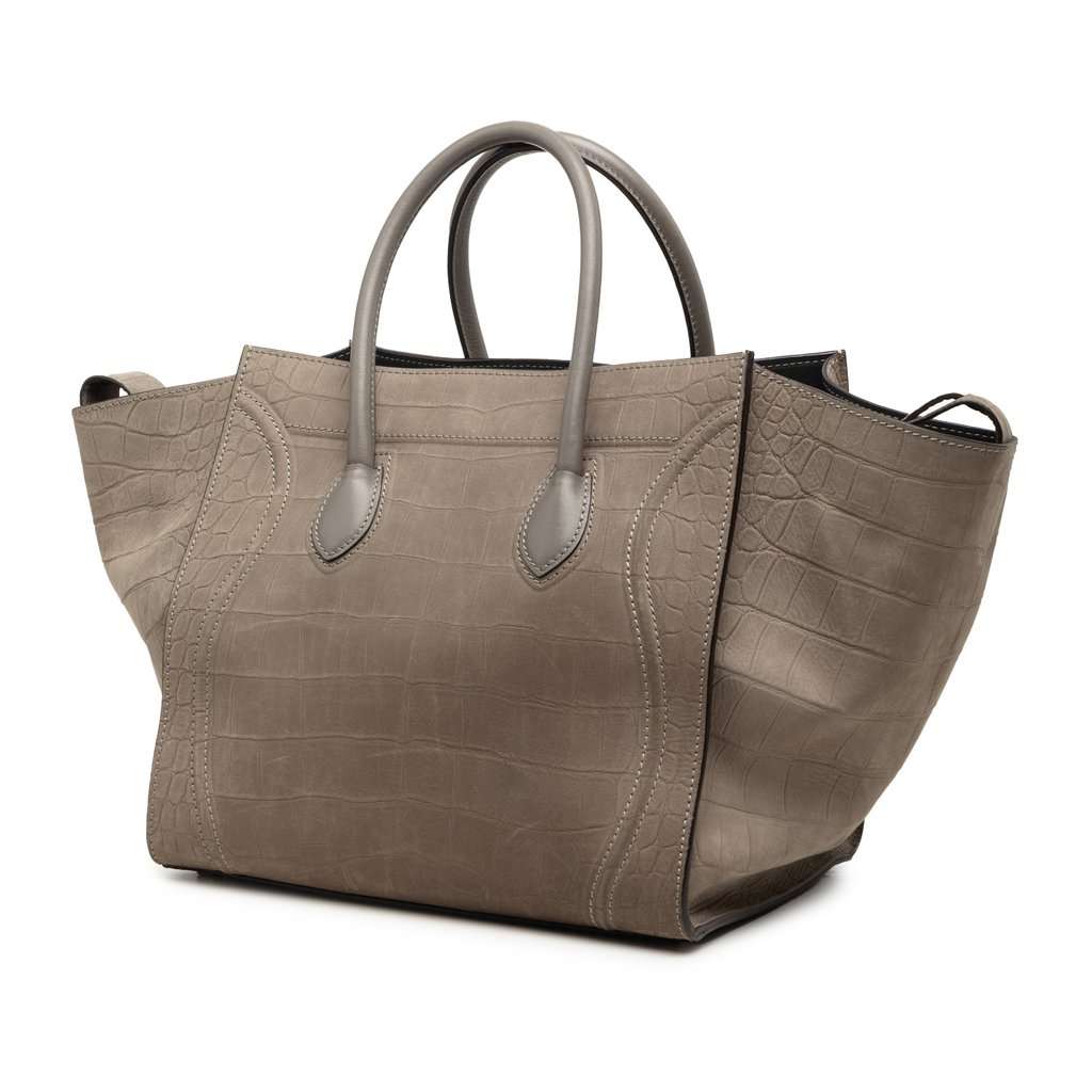Celine Medium Croc Embossed Leather Luggage Phantom Tote Brown Leather Very good - Back View