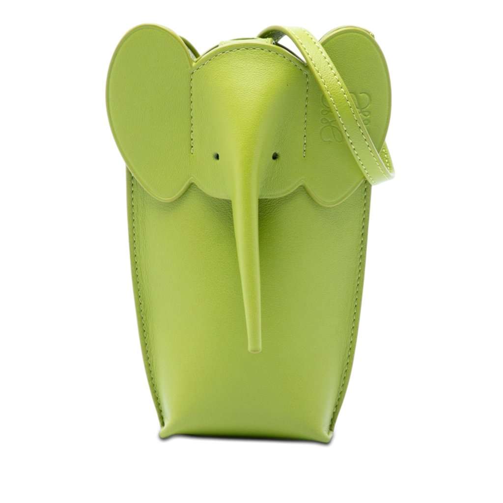 LOEWE Leather Elephant Pocket Crossbody Green Leather Very good - Front View
