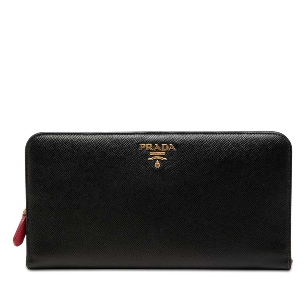 Prada Saffiano Zip Around Long Wallet Black Leather Very good - Front View
