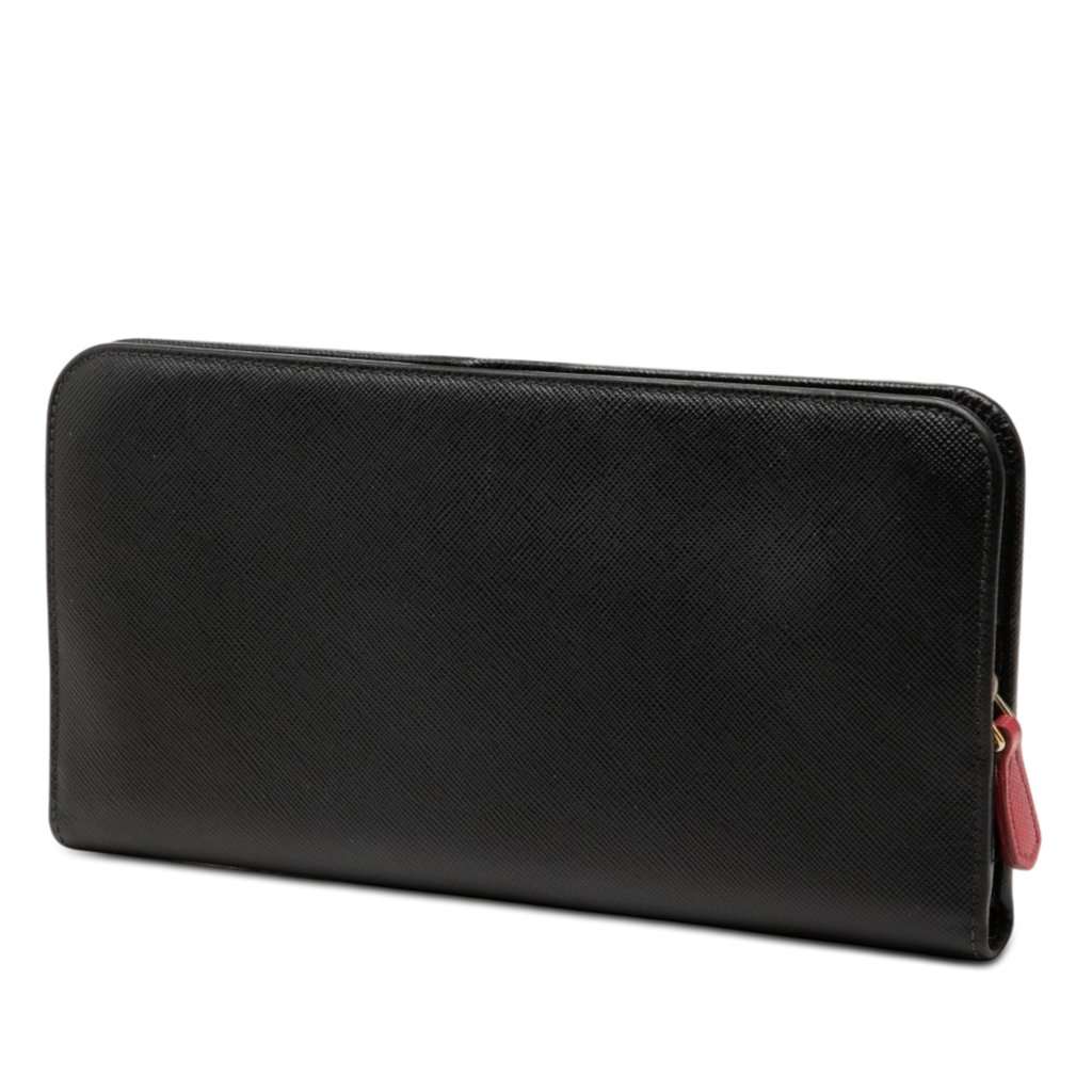 Prada Saffiano Zip Around Long Wallet Black Leather Very good - Back View