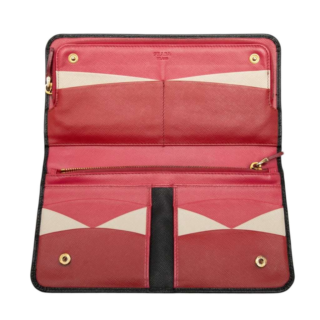 Prada Saffiano Zip Around Long Wallet Black Leather Very good - Model View