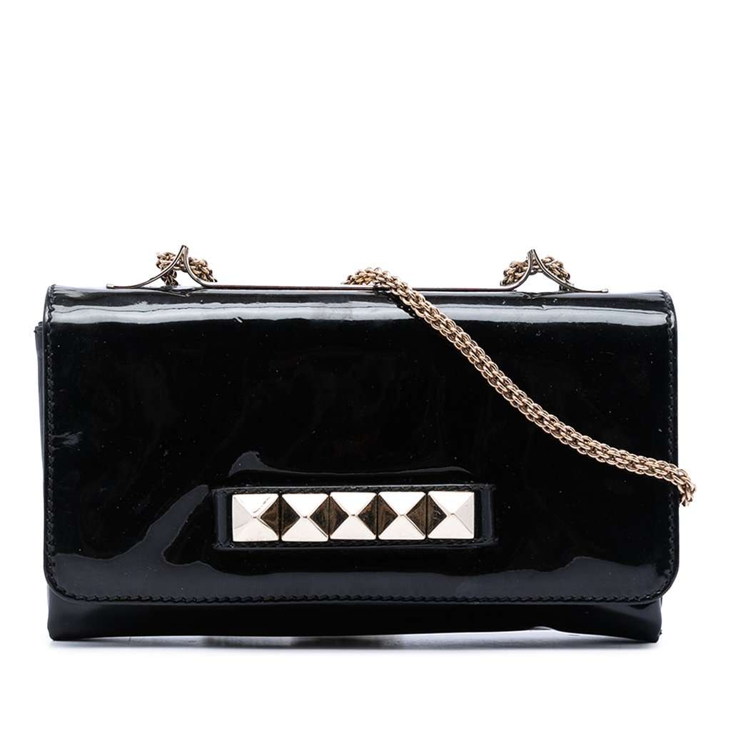 Valentino Patent Vava Voom Chain Clutch Black Leather Very good condition - Front View