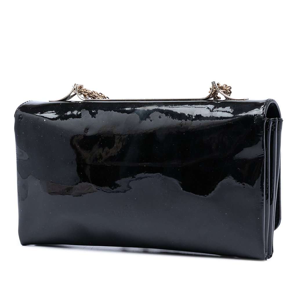 Valentino Patent Vava Voom Chain Clutch Black Leather Very good condition - Back View