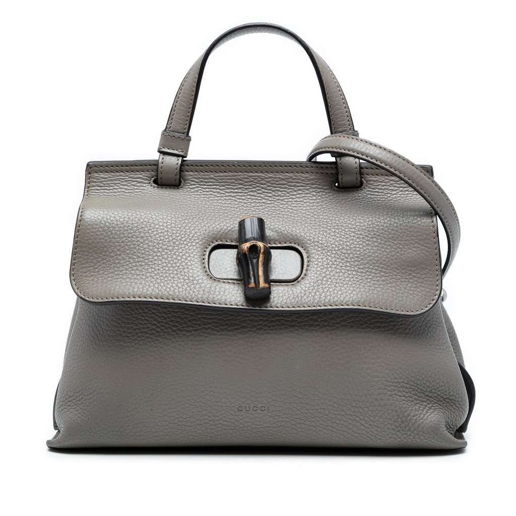 Gucci Small Leather Bamboo Daily Satchel Grey Leather Good condition - Front View