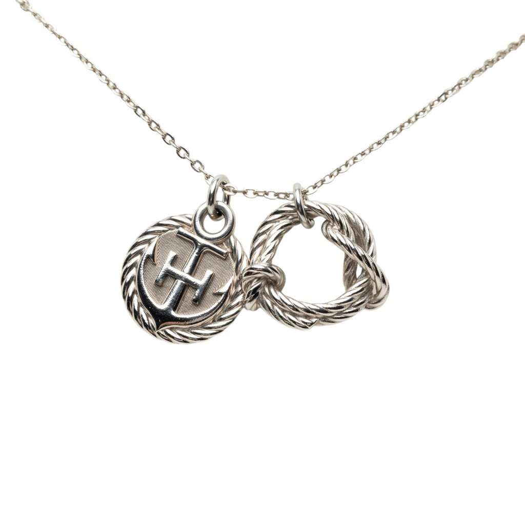Hermès Palladium Plated Cordage Rope Pendant Necklace Silver Metal Very good - Back View