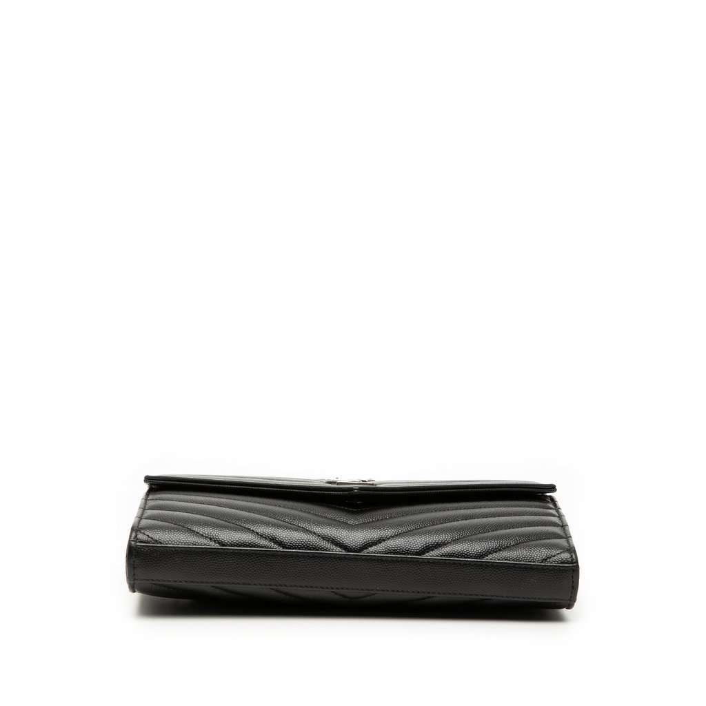 Saint Laurent Grain De Poudre Chevron Monogram Envelope Chain Wallet Black Leather Very good condition - Inside View