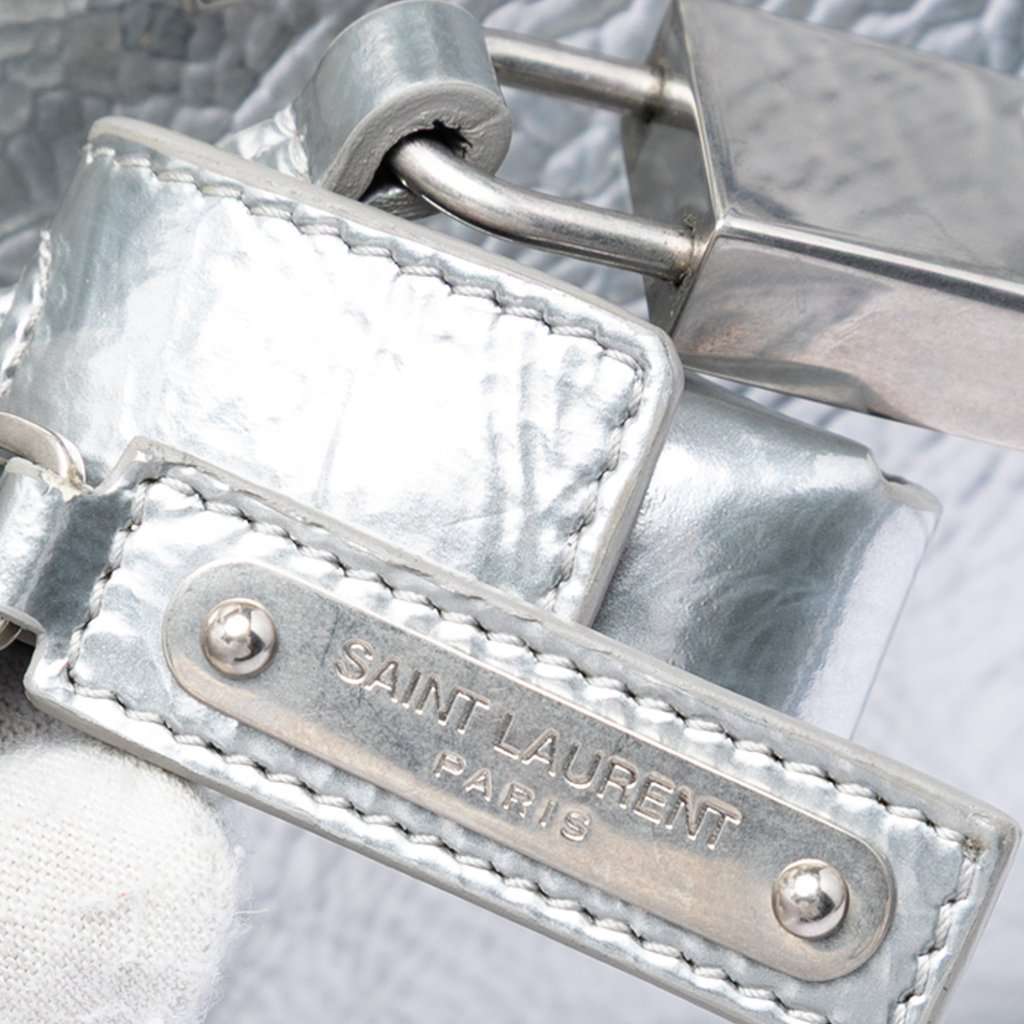 Saint Laurent Nano Metallic Crinkled Calfskin Supple Sac De Jour Satchel Silver Leather Very good condition - Box View