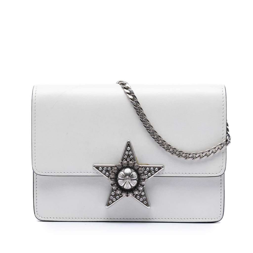 Miu Miu Smooth Leather Star Crystal Embellished Crossbody White Leather Very good condition - Front View