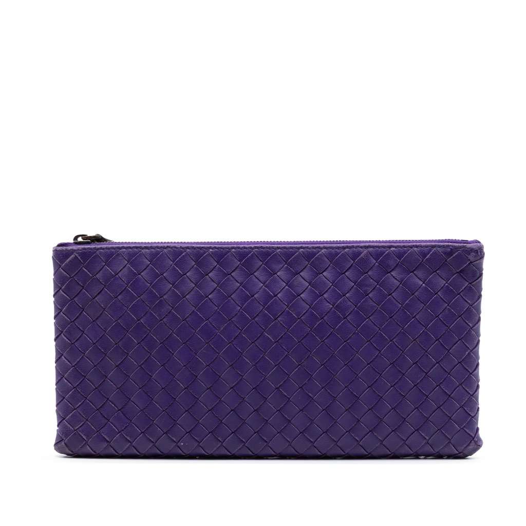 Bottega Veneta Nappa Intrecciato Clutch Purple Leather Very good condition - Front View