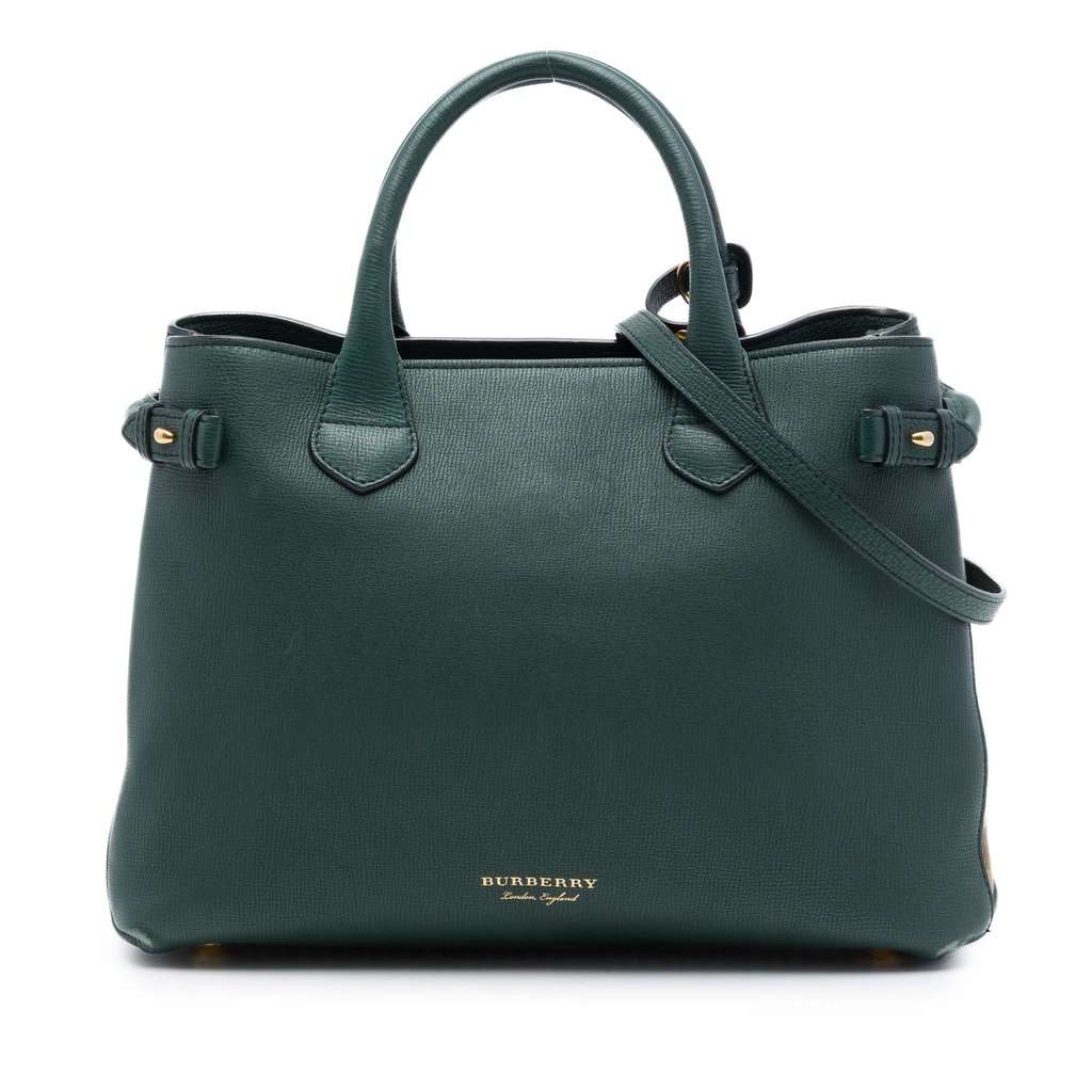 Burberry Medium Leather and House Check Banner Satchel Green Leather Very good - Front View