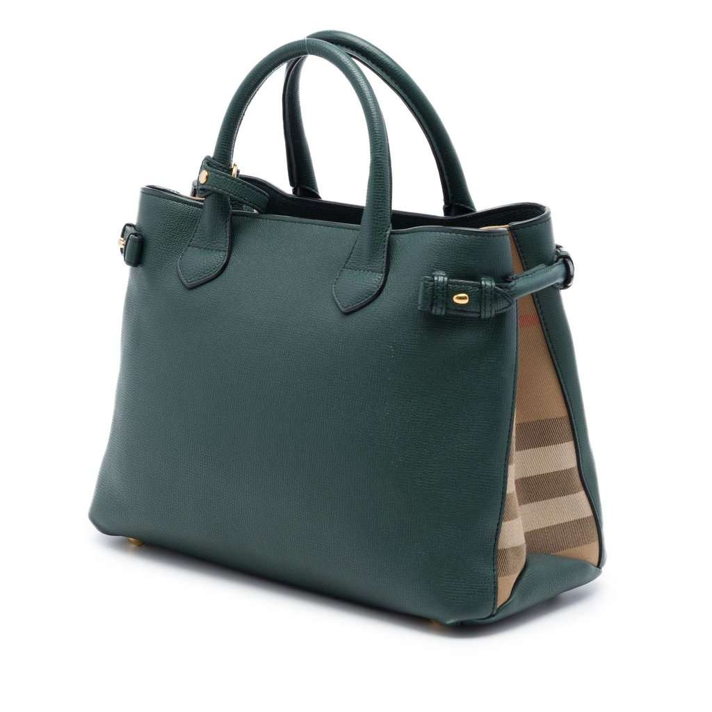 Burberry Medium Leather and House Check Banner Satchel Green Leather Very good - Back View