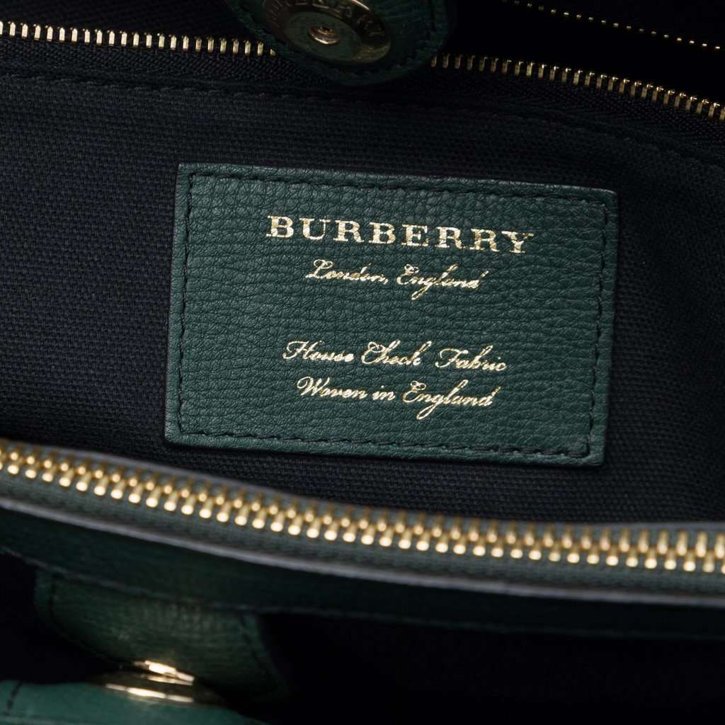Burberry Medium Leather and House Check Banner Satchel Green Leather Very good - Box View