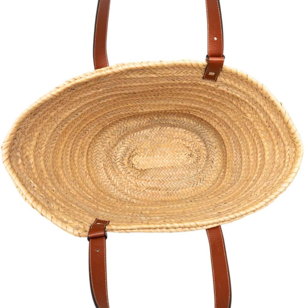 LOEWE Large Floral Embroidered Raffia Basket Tote Beige Very good condition - Model View