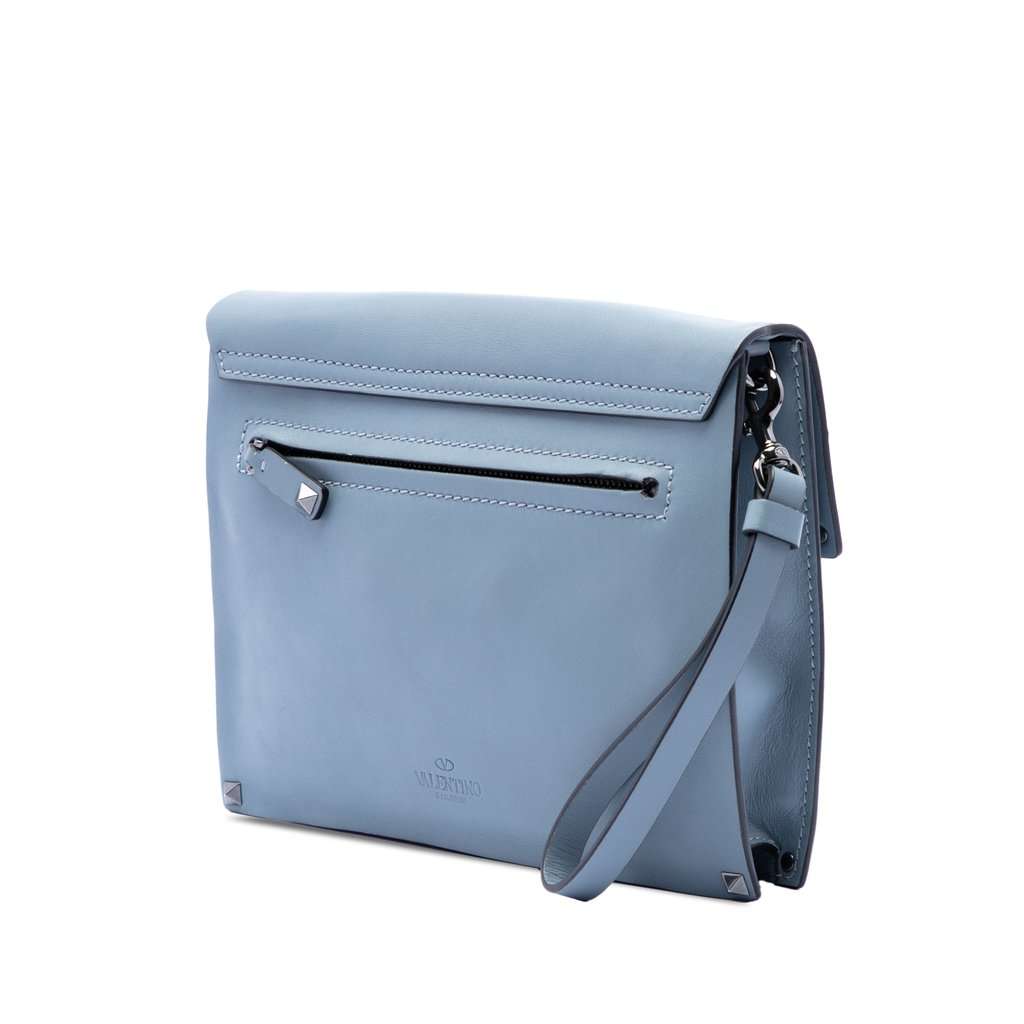 Valentino Leather Rockstud Wristlet Clutch Blue Leather Very good - Back View