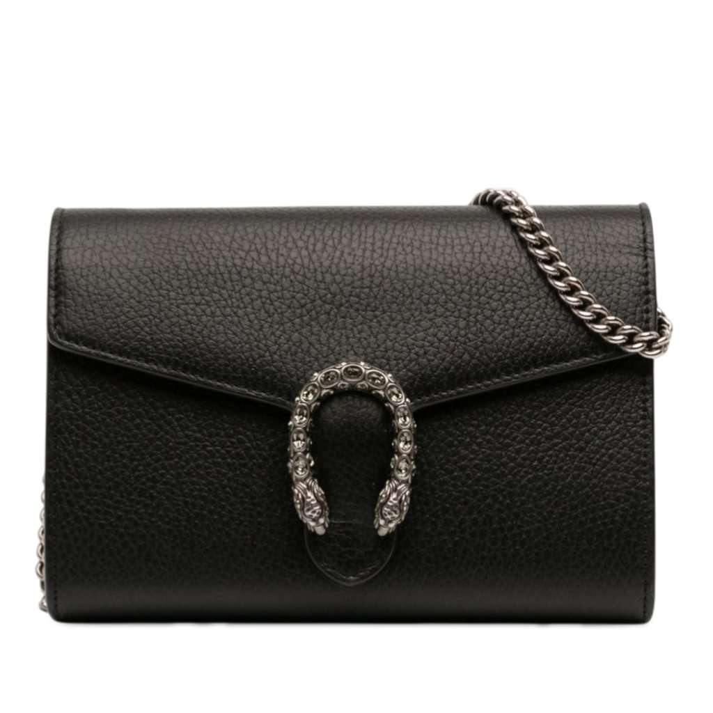 Gucci Calfskin Dionysus Wallet on Chain Black Leather Very good condition - Front View