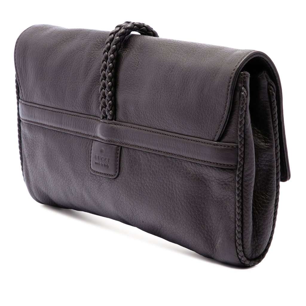 Gucci Calfskin Bamboo Hip Clutch Brown Leather Very good condition - Back View