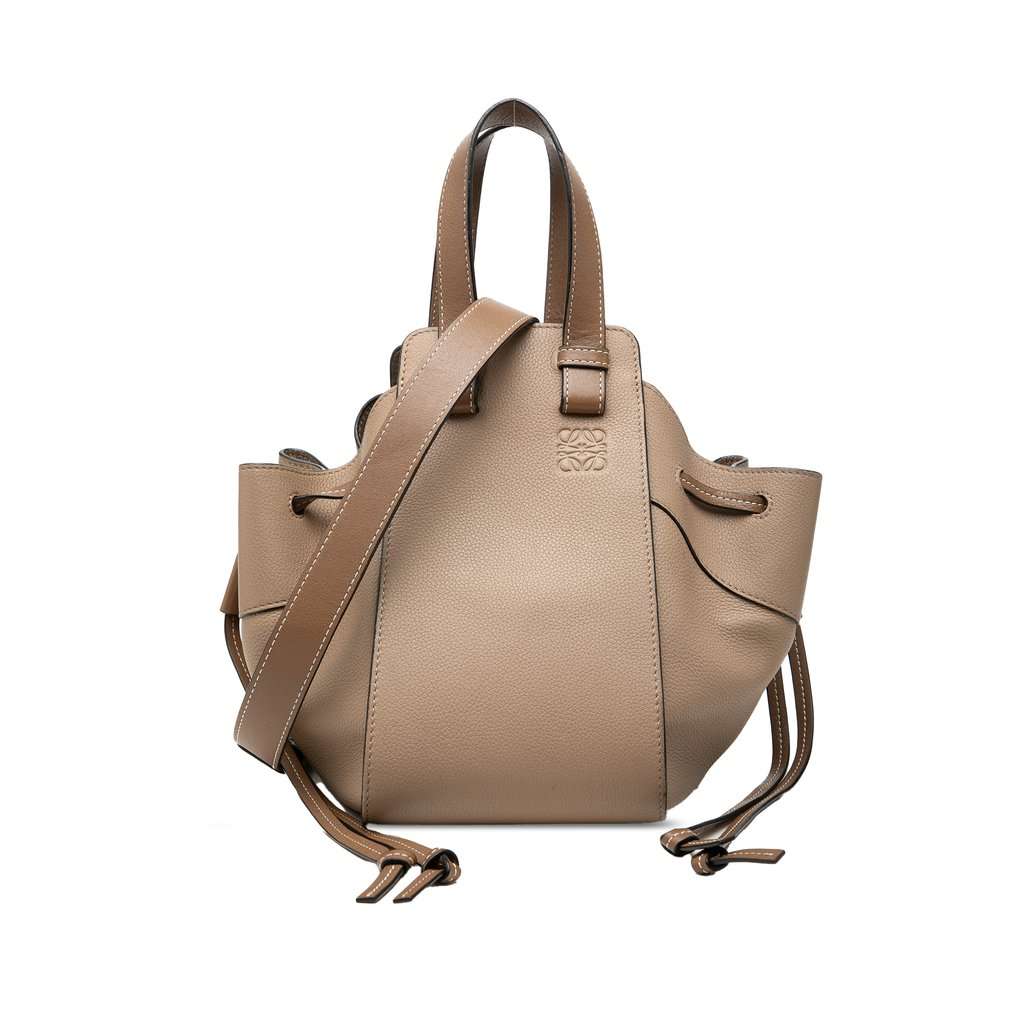 LOEWE Small Grained Calfskin Drawstring Hammock Bag Beige Leather Very good - Front View