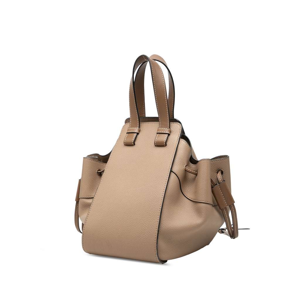 LOEWE Small Grained Calfskin Drawstring Hammock Bag Beige Leather Very good - Back View