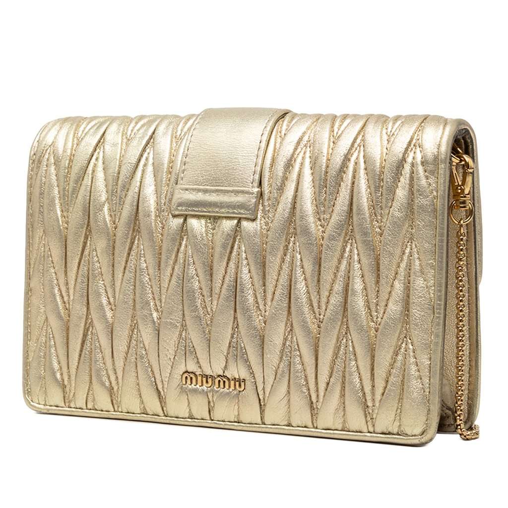 Miu Miu Metallic Matelasse Nappa Crystal Embellished Crossbody Gold Leather Very good condition - Back View