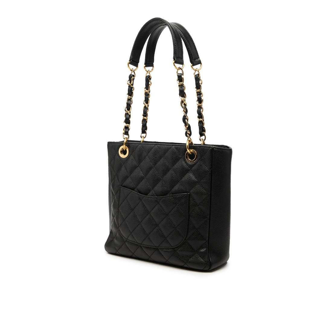 Chanel Caviar Petite Shopping Tote Black Leather Very good - Back View