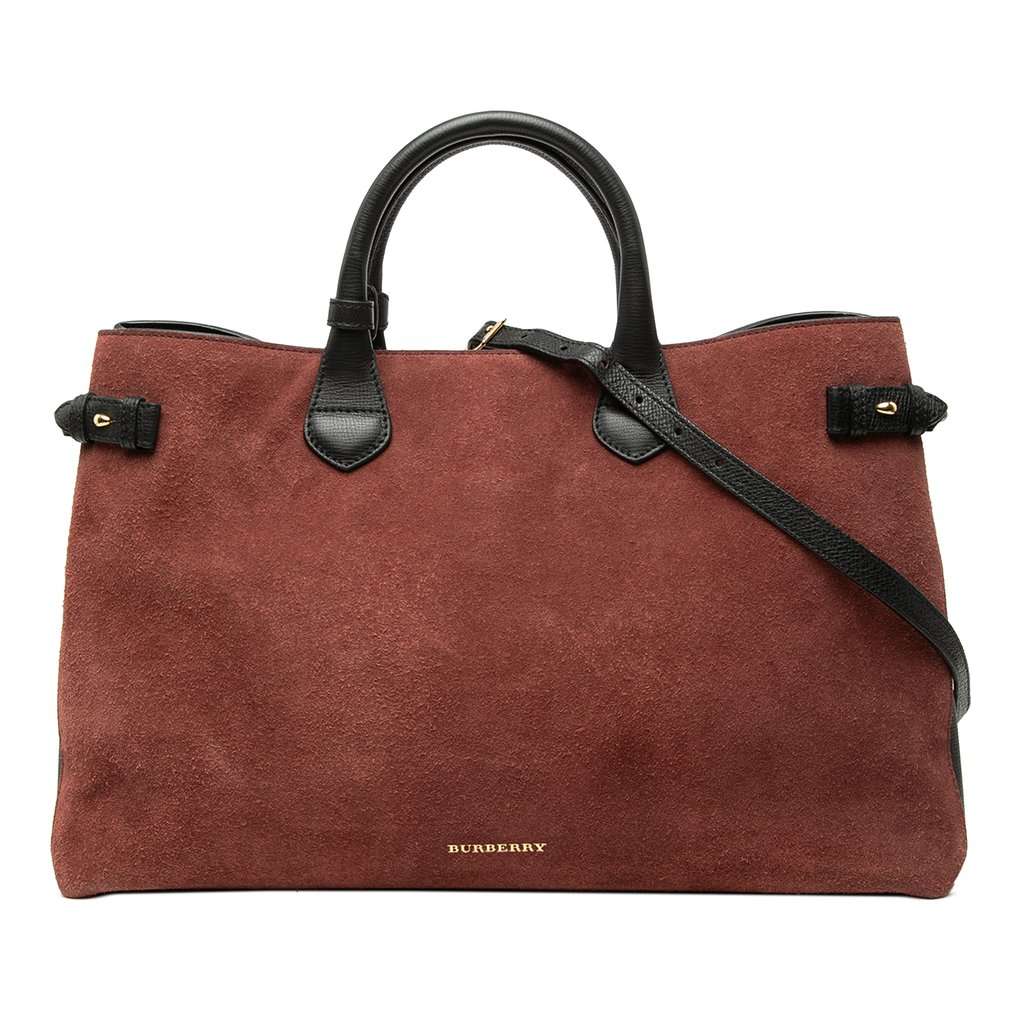 Burberry Large Suede and Calfskin Banner Satchel Red Leather Very good - Front View