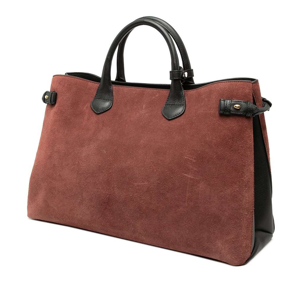 Burberry Large Suede and Calfskin Banner Satchel Red Leather Very good - Back View