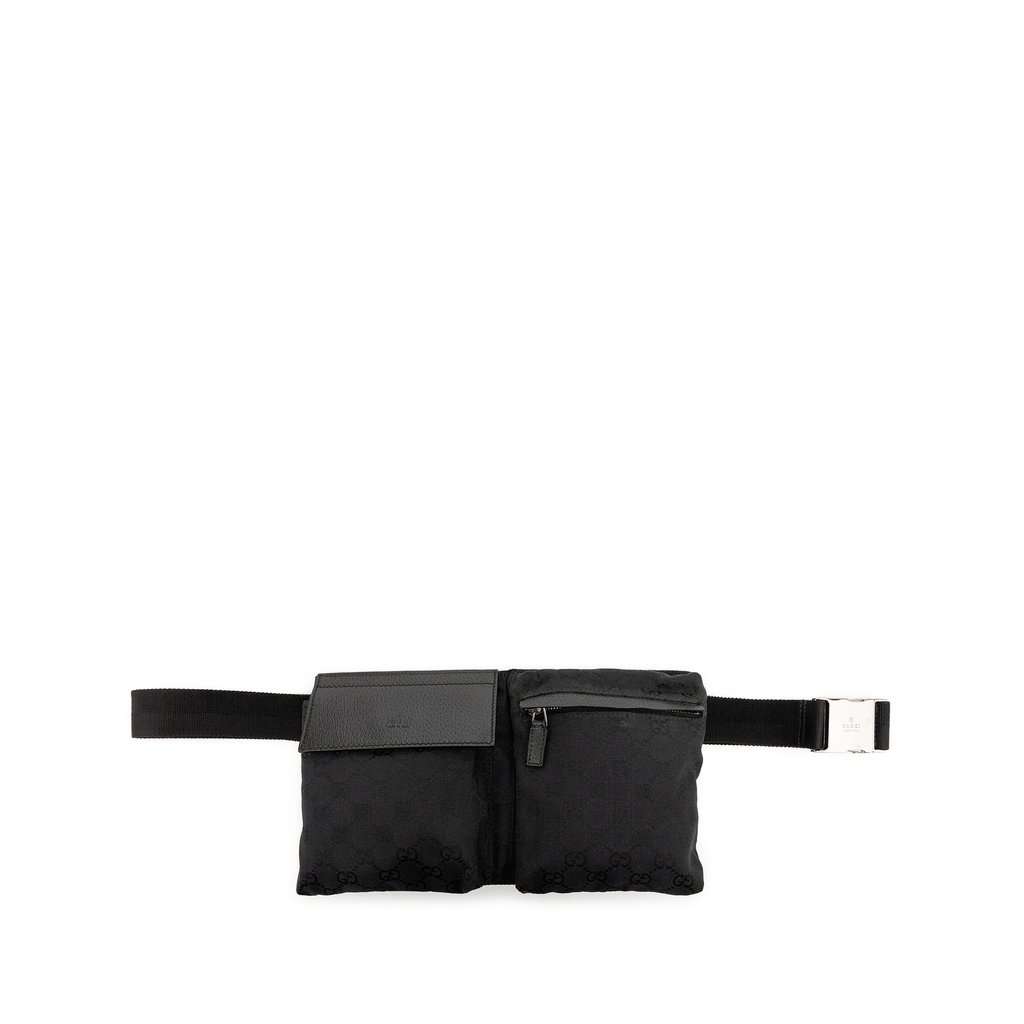 Gucci GG Canvas Double Pocket Belt Bag Black Very good condition - Front View