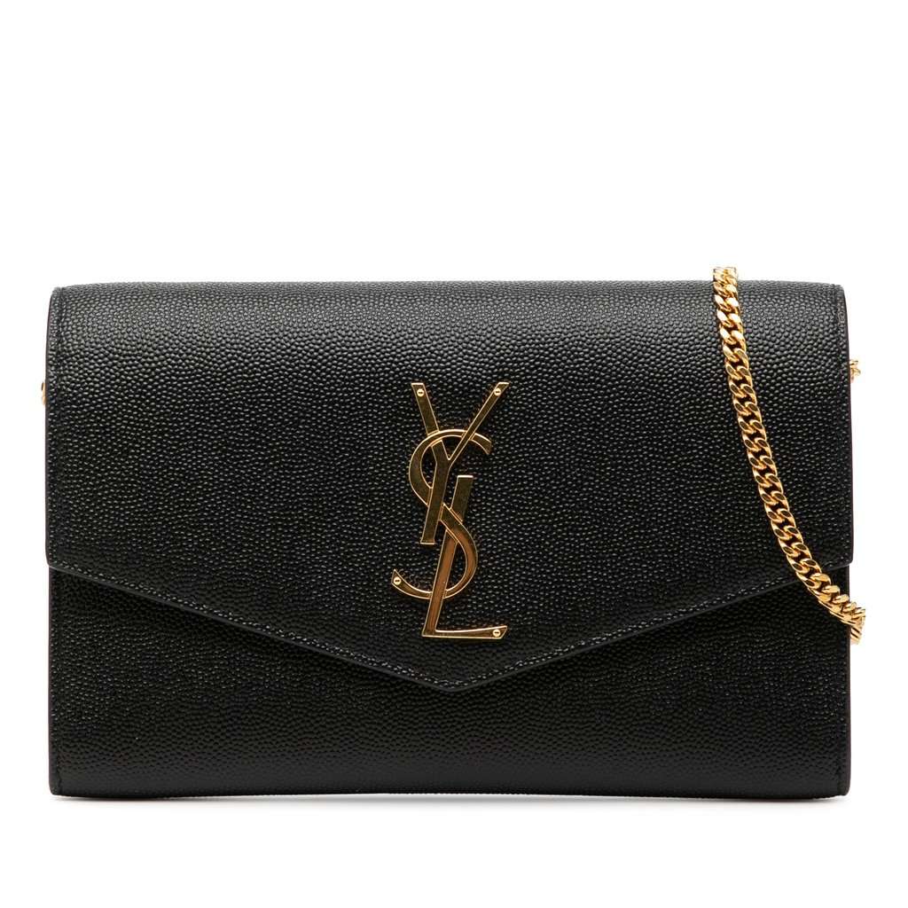 Saint Laurent Grain De Poudre Uptown Chain Wallet Black Leather Very good - Front View