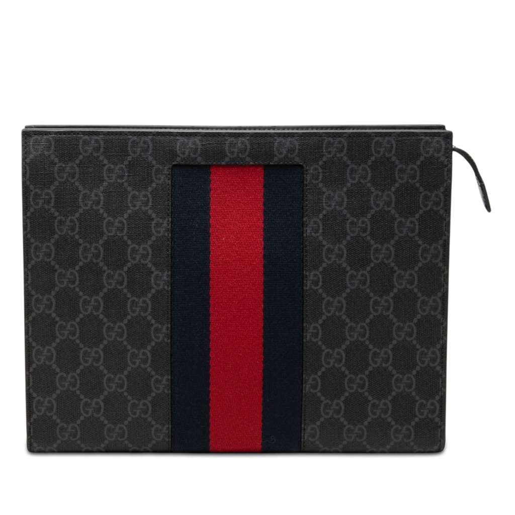 Gucci GG Supreme Web Clutch Black Very good condition - Front View