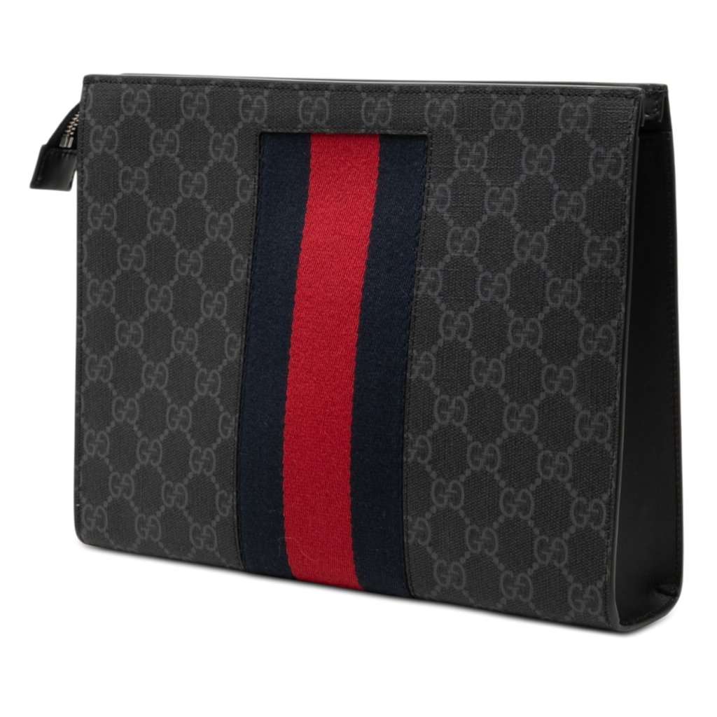 Gucci GG Supreme Web Clutch Black Very good condition - Back View