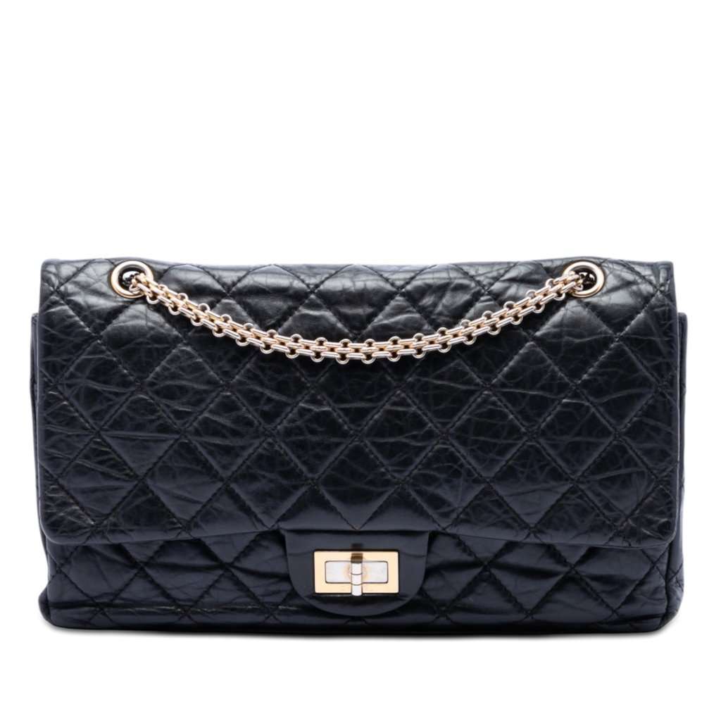 Chanel Quilted Aged Calfskin Reissue 2.55 Double Flap 227 Black Leather Very good condition - Front View