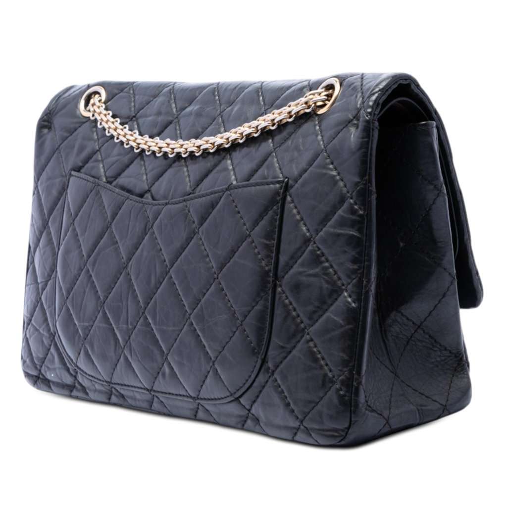 Chanel Quilted Aged Calfskin Reissue 2.55 Double Flap 227 Black Leather Very good condition - Back View