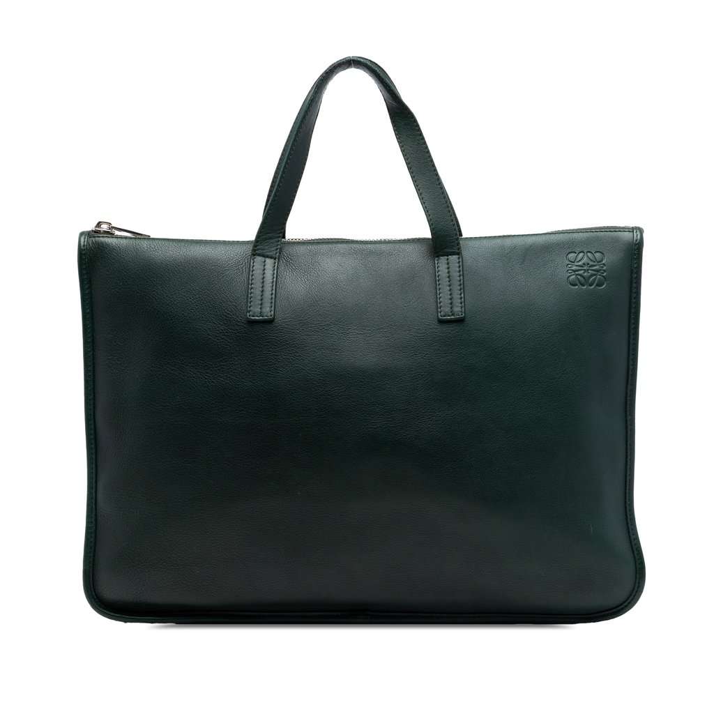 Loewe Leather Anagram Toledo Briefcase Green Leather Very good - Front View