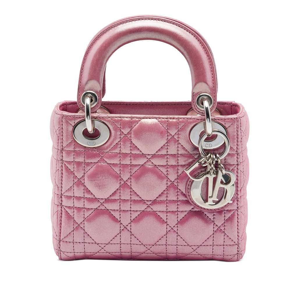 Dior Mini Iridescent Lambskin Cannage Lady Dior Pink Leather Very good - Front View