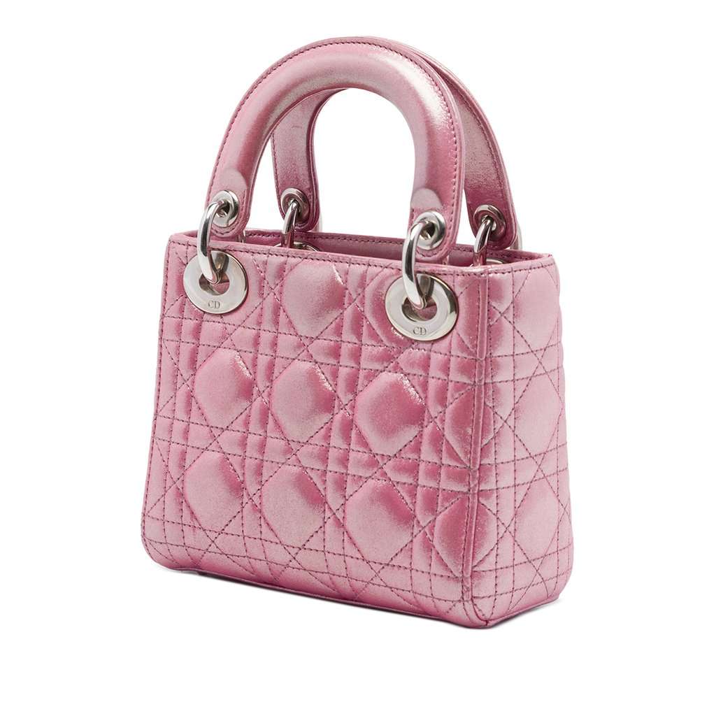 Dior Mini Iridescent Lambskin Cannage Lady Dior Pink Leather Very good - Back View