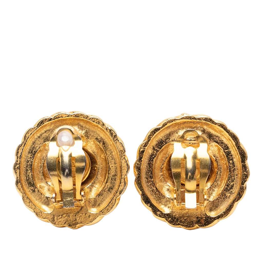 Chanel CC Gold Plated Round Clip On Earrings Gold Metal Very good - Back View