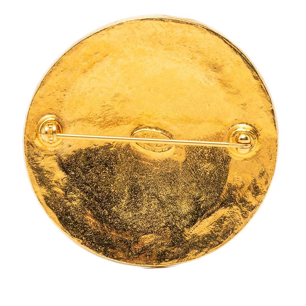 Chanel CC Gold Plated Round Brooch Gold Metal Very good condition - Back View