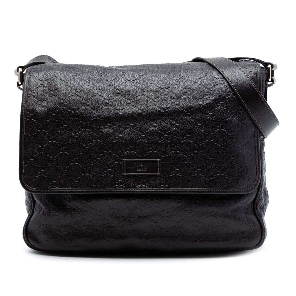 Gucci Guccissima Messenger Bag Black Leather Very good condition - Front View