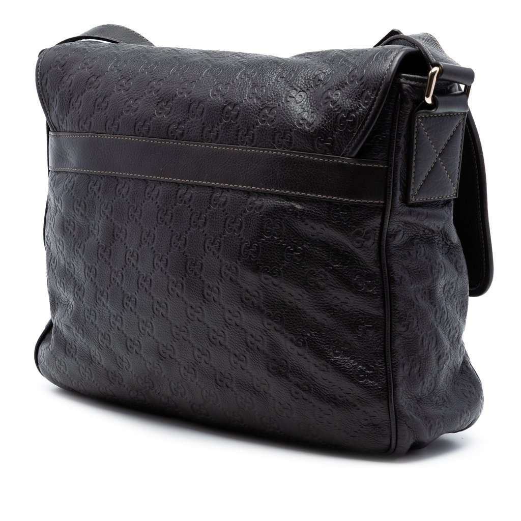 Gucci Guccissima Messenger Bag Black Leather Very good condition - Back View